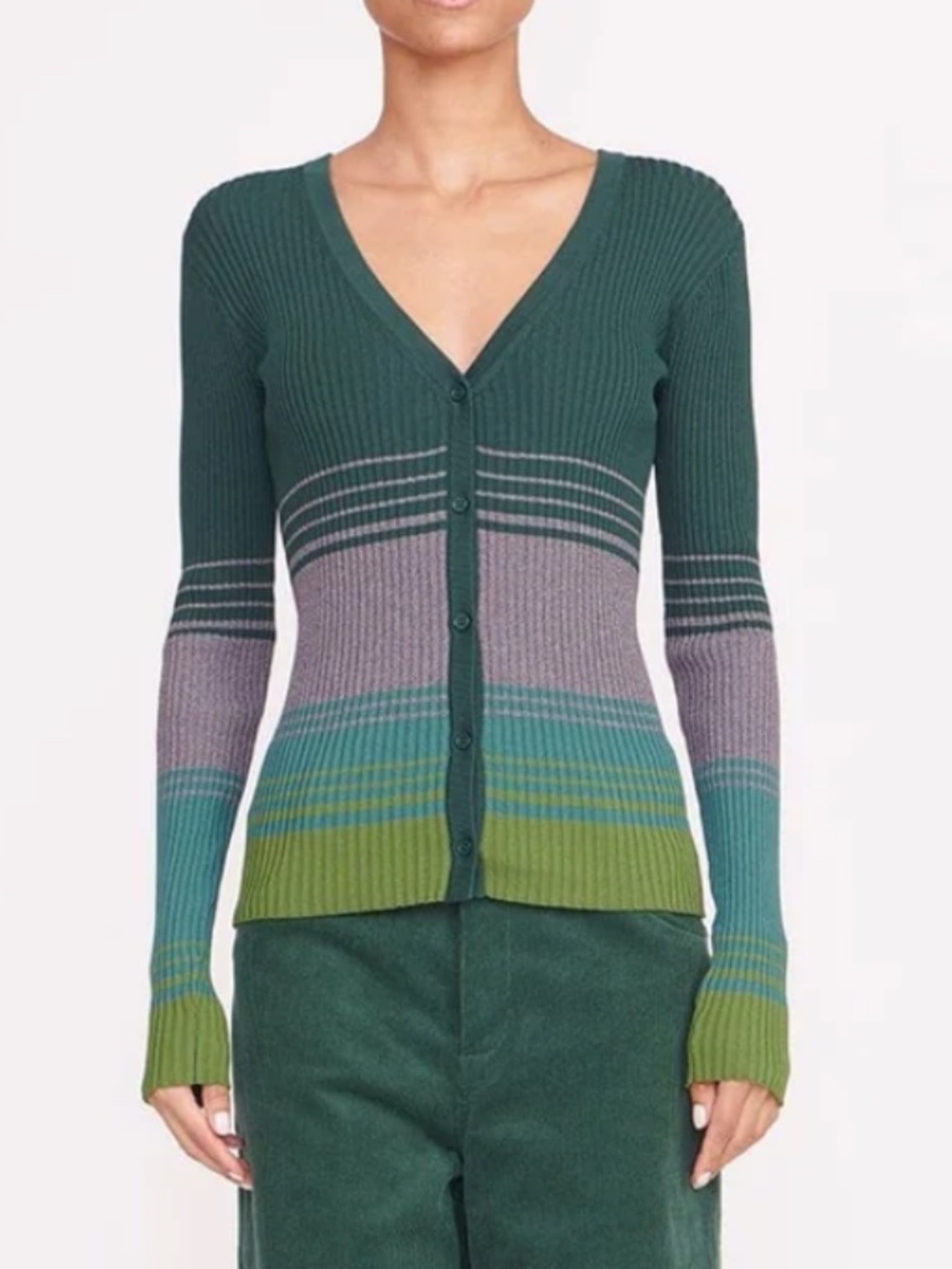 NWT Staud Cargo Ribbed V-Neck Cardigan - Pine Forest - Size XS $145